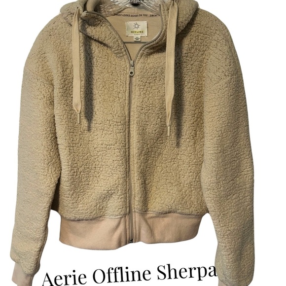 Offline by Aerie Sherpa Full Zip Hoodie Jacket Women's Size M Ivory Loungewear - Picture 1 of 11